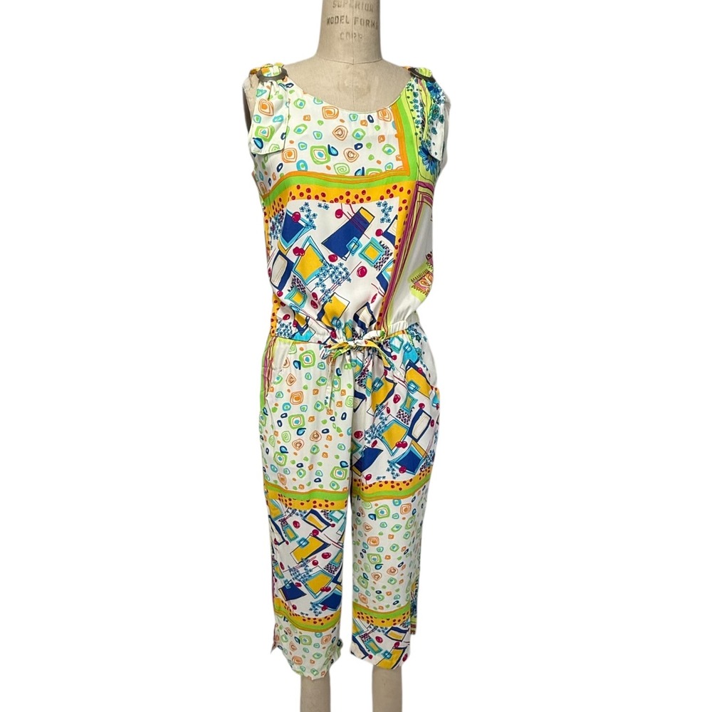 Sea Suns Vintage Jumpsuit Womens XS Multicolor Geometric Floral Print USA